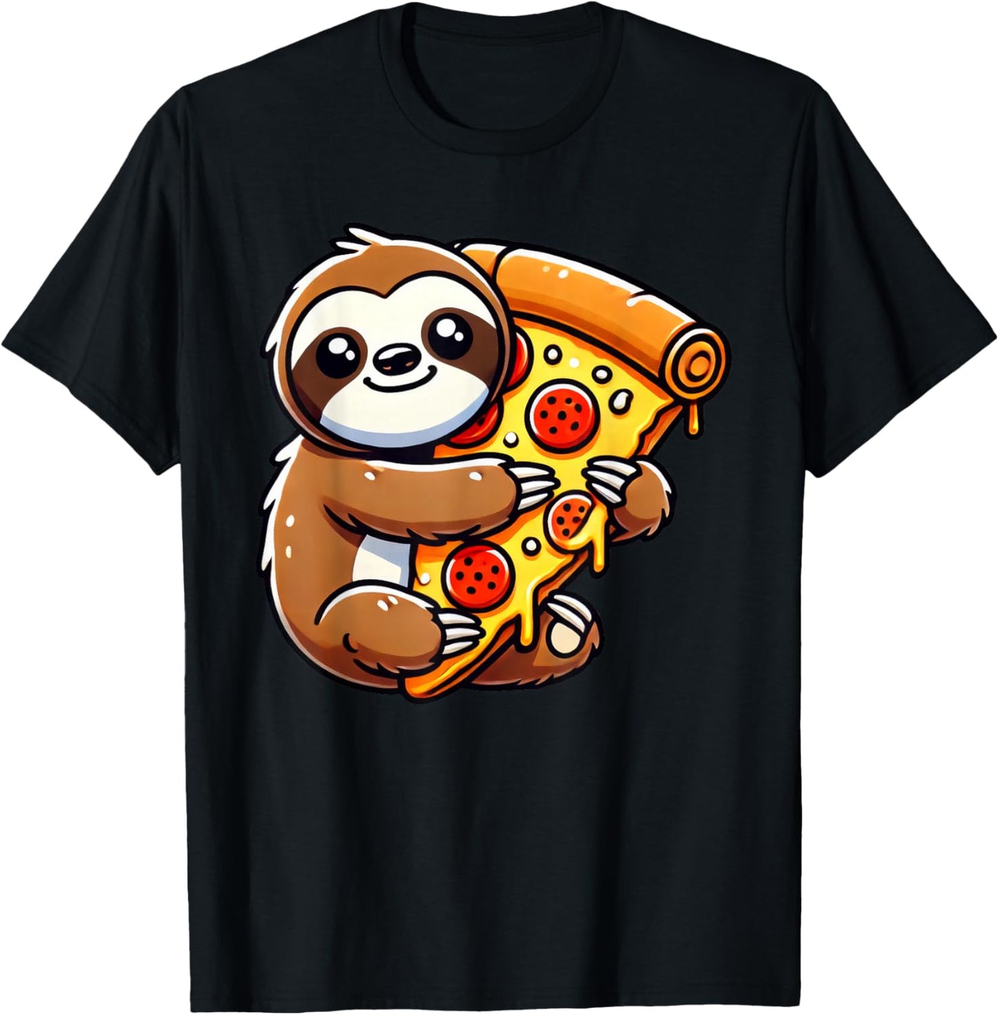 Cute Sloth Holding A Pizza Slice T-Shirt - T-Shirt | Black