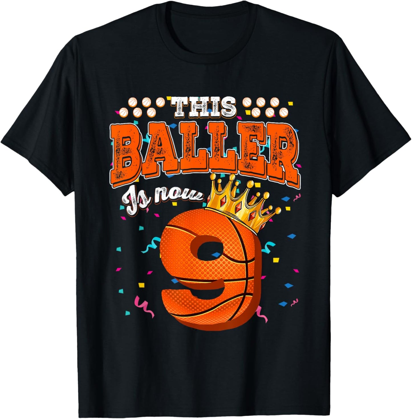 Basketball 9th Birthday Girl Boy Bball 9 Years Old T-Shirt - T-Shirt | Black