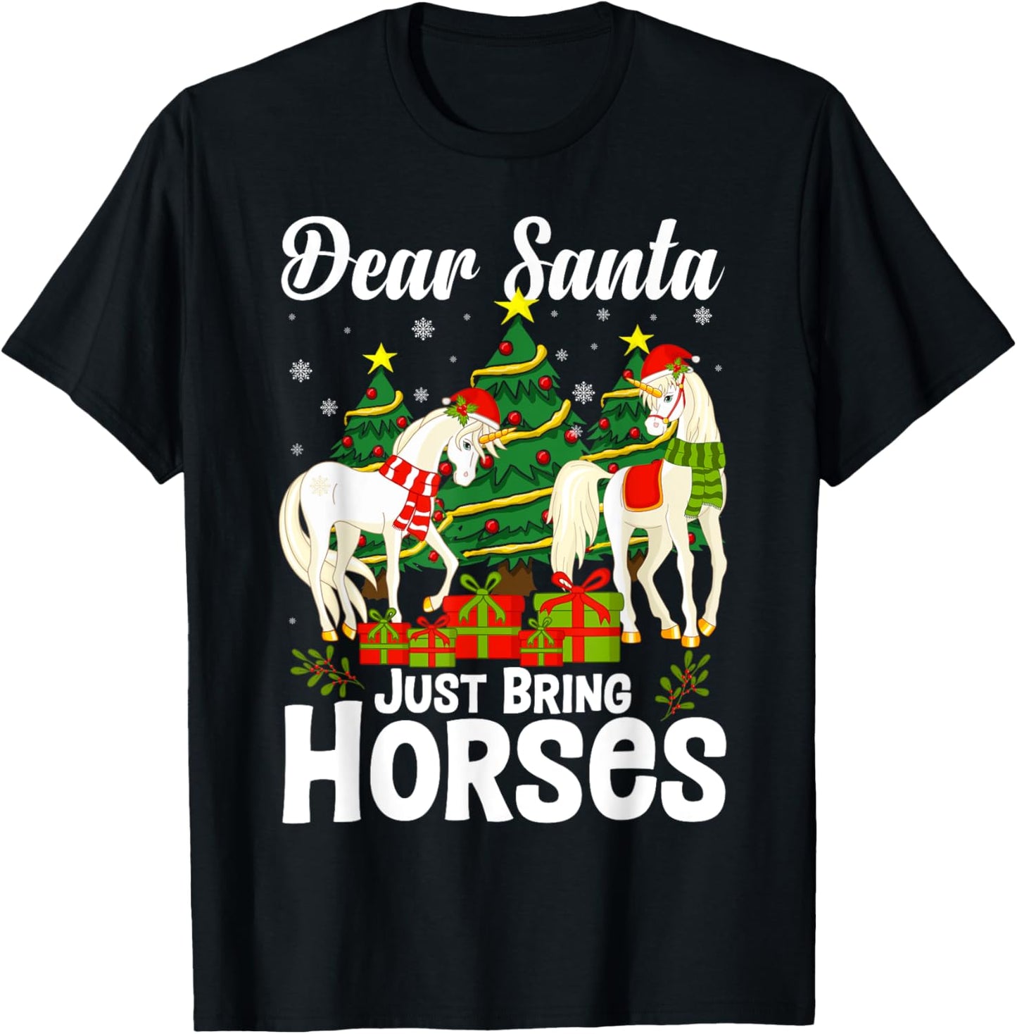 Dear Santa Just Bring Horses for Christmas Xmas Horseback T-Shirt - T-Shirt | Black