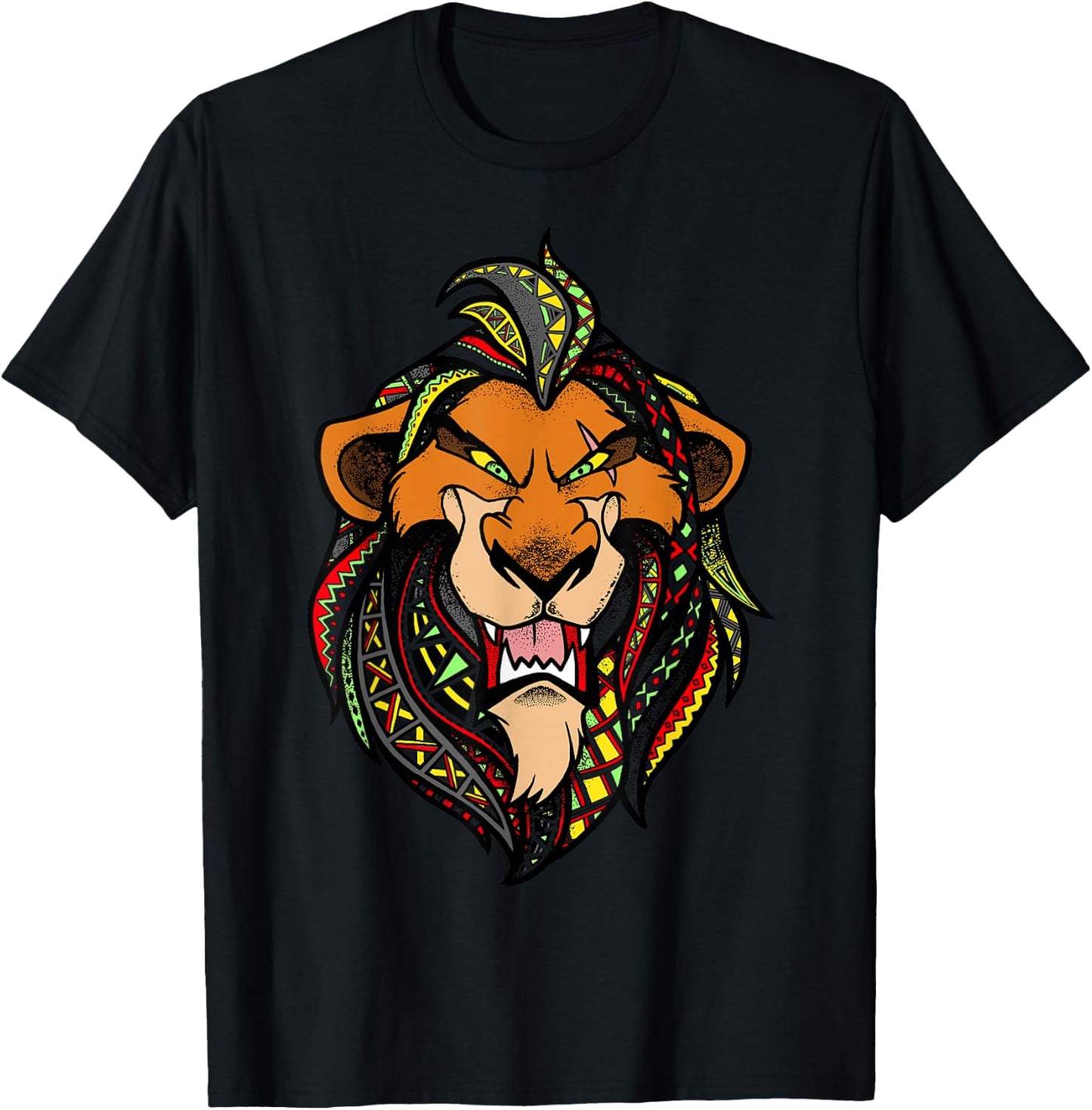 Disney Lion King Scar Pattern Fill Head Shot Portrait T-Shirt - T-Shirt | Black