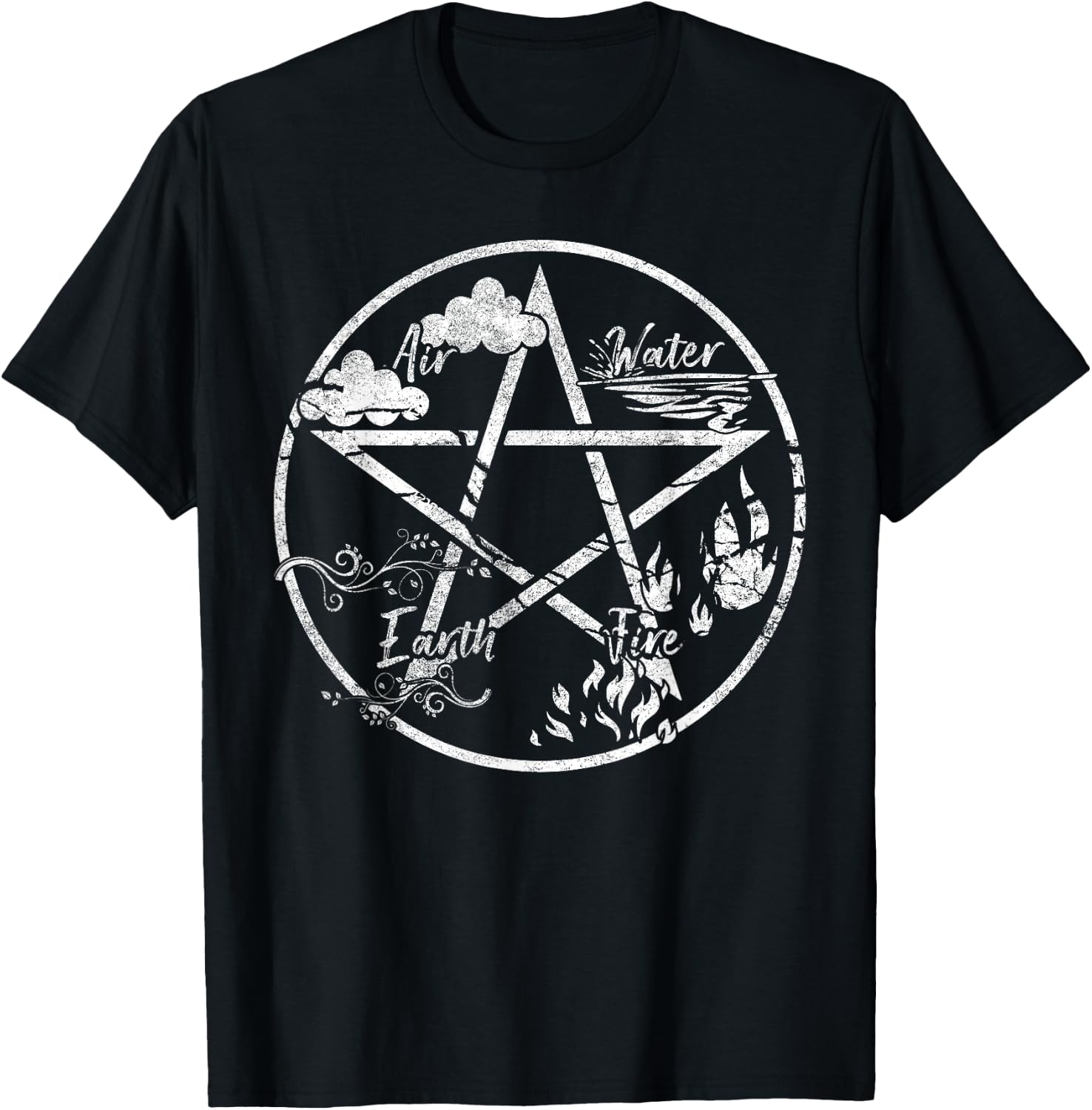 Pentagram Air Fire Water Spirit Earth Pagan Witchcraft Wicca T-Shirt - T-Shirt | Black