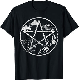 Pentagram Air Fire Water Spirit Earth Pagan Witchcraft Wicca T-Shirt - T-Shirt | Black