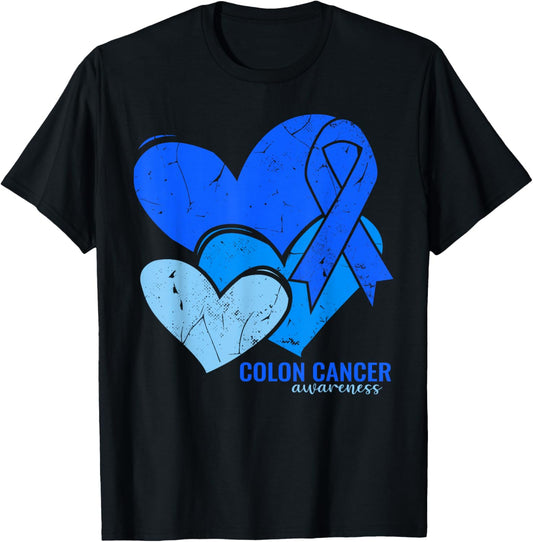 Colon Cancer Awareness Hearts T-Shirt - T-Shirt | Black