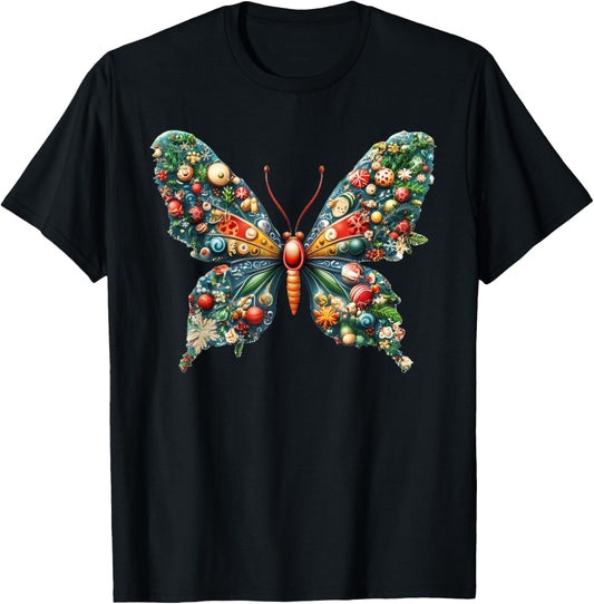 Christmas Butterfly Xmas T-Shirt - T-Shirt | Black