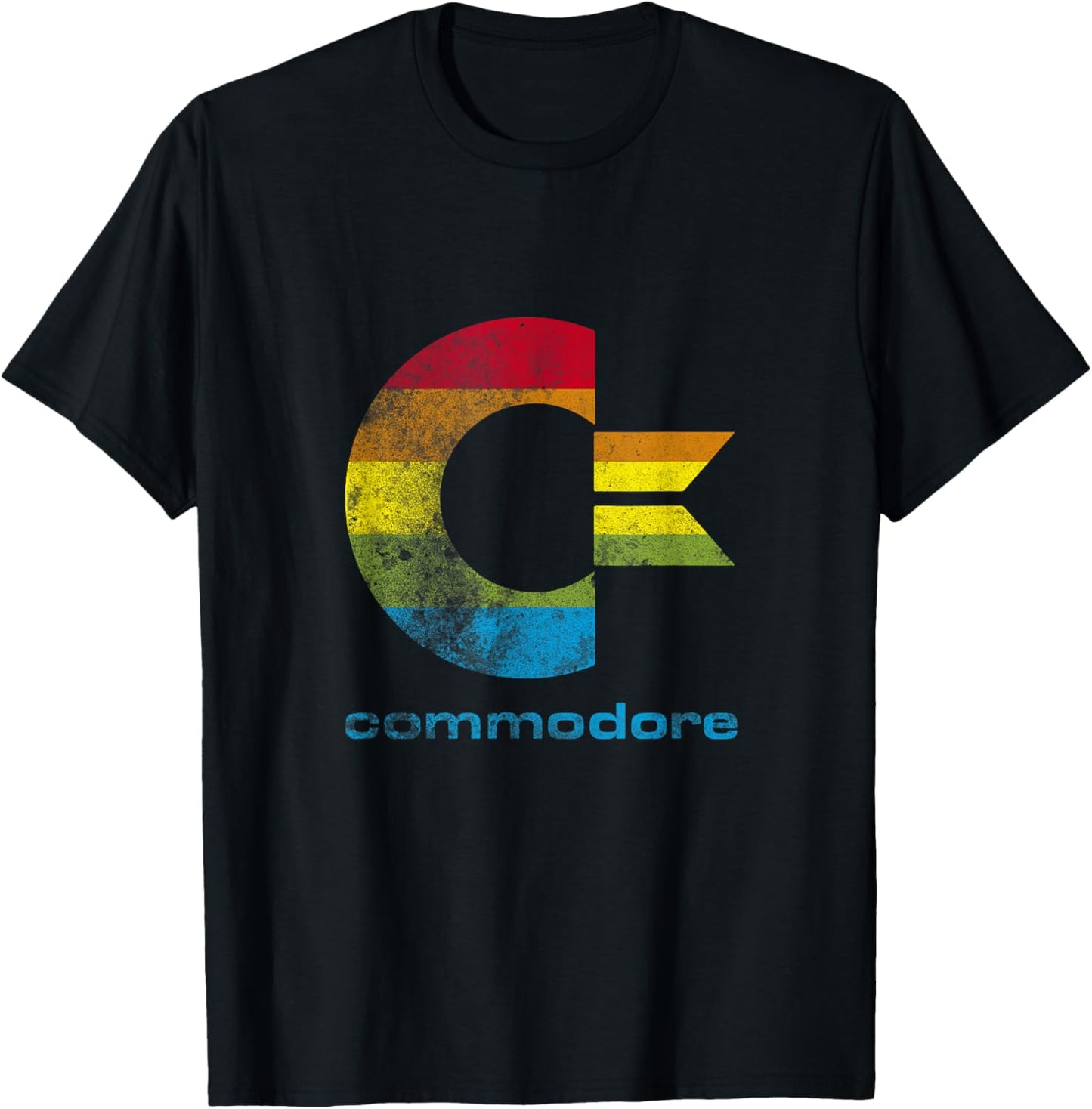 Commodore C64 - Capital Letter Rainbow Colour Stripes Effect T-Shirt - T-Shirt | Black