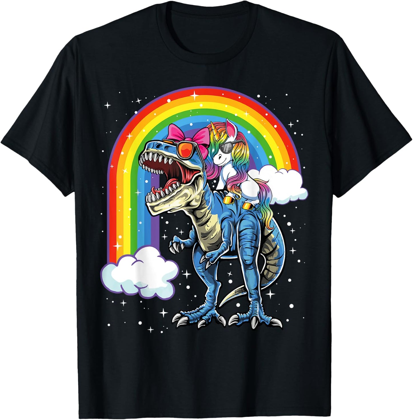 Unicorn Riding T Rex Dinosaur Boys Girls Kids Gift Men T-Shirt - T-Shirt | Black