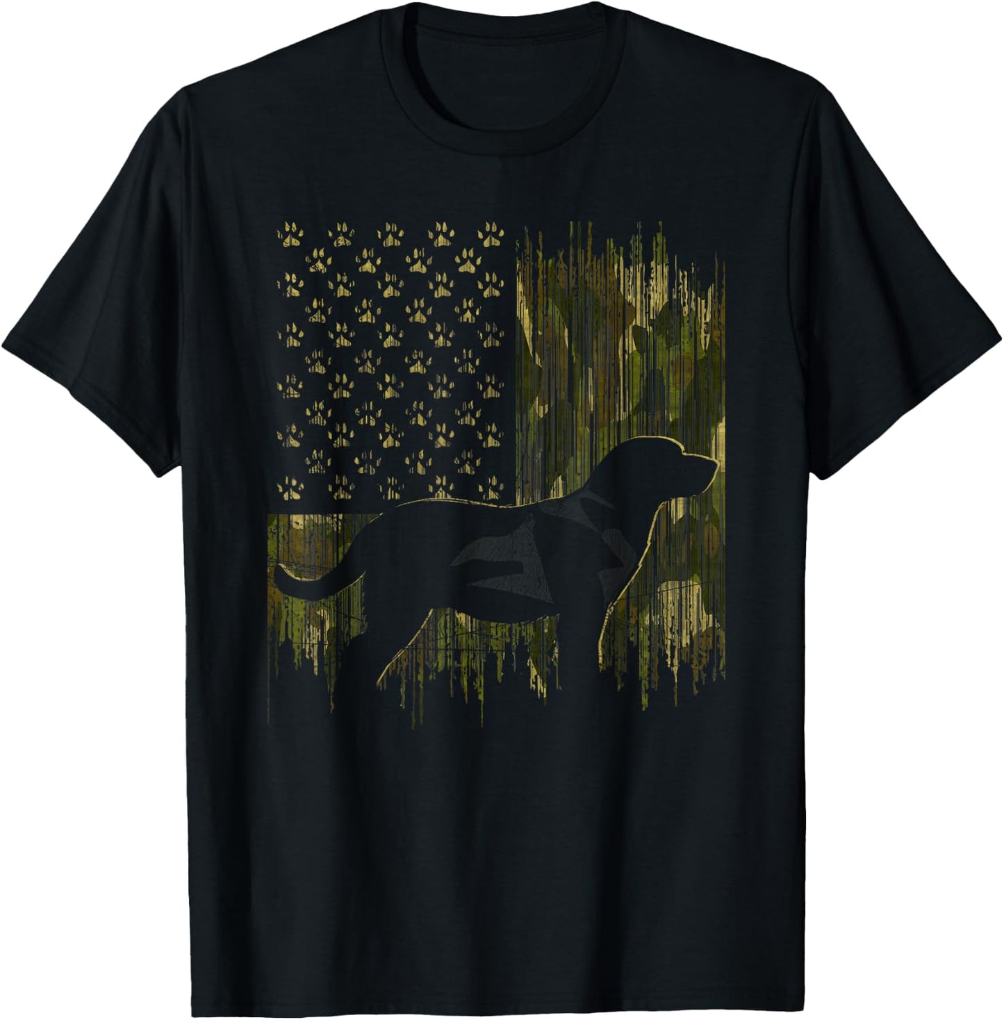 Vintage Camouflage USA Flag Love Labrador Dog Lab Silhouette T-Shirt - T-Shirt | Black
