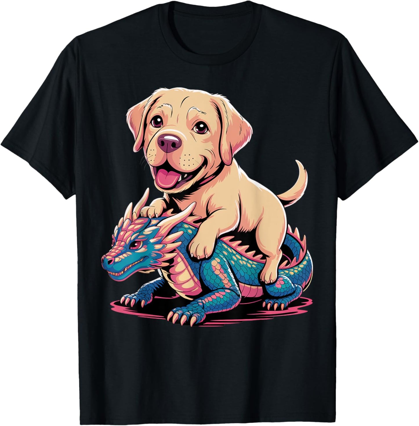 Cute Labrador Riding Dragon T-Shirt - T-Shirt | Black
