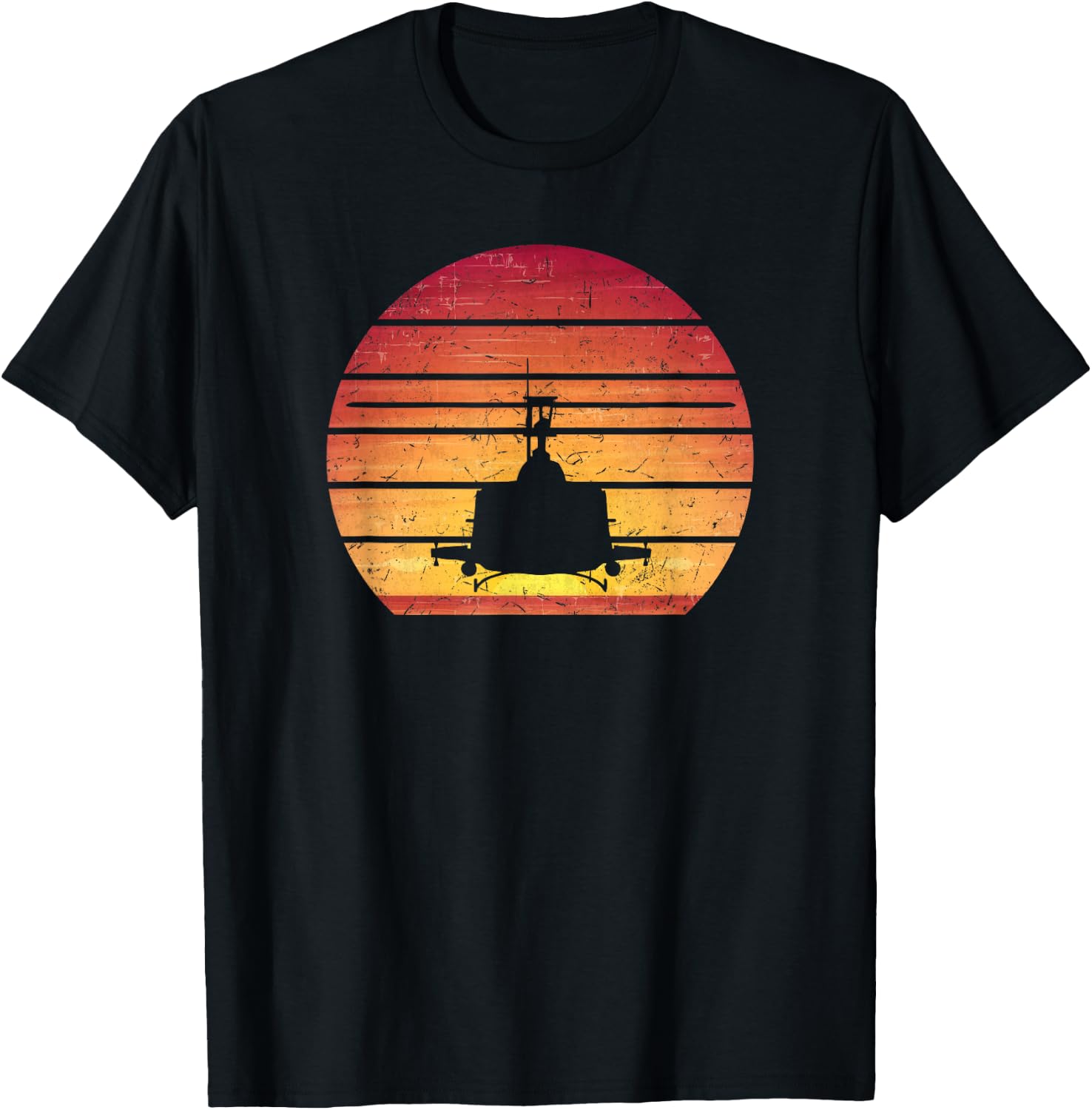UH-1 Huey Retro Helicopter Vintage Style Vietnam Chopper T-Shirt - T-Shirt | Black