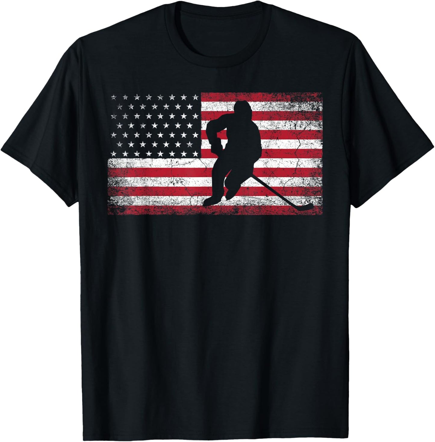 Hockey American Flag 4th of July Patriotic USA Dad Men Son T-Shirt - T-Shirt | Black