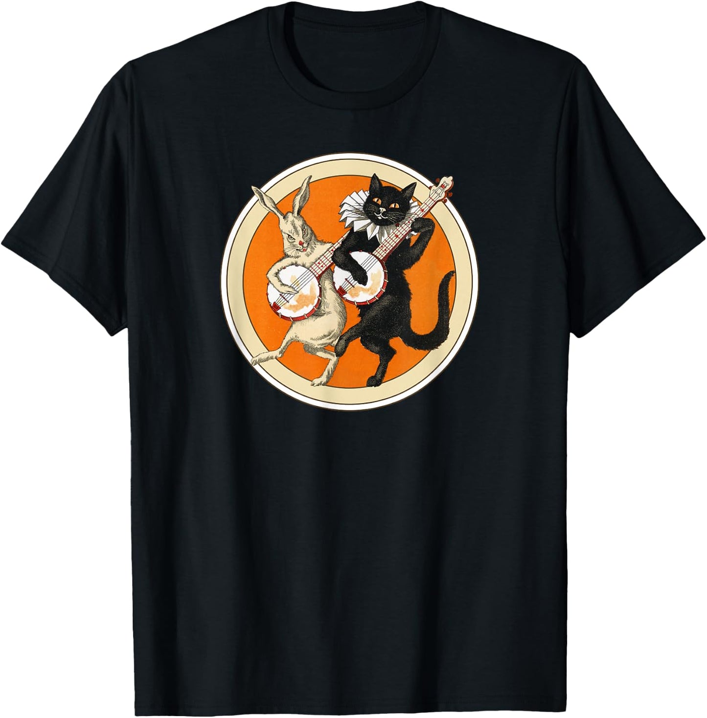 The Black Cat Magazine Halloween Cat Rabbit And Banjo T-Shirt - T-Shirt | Black