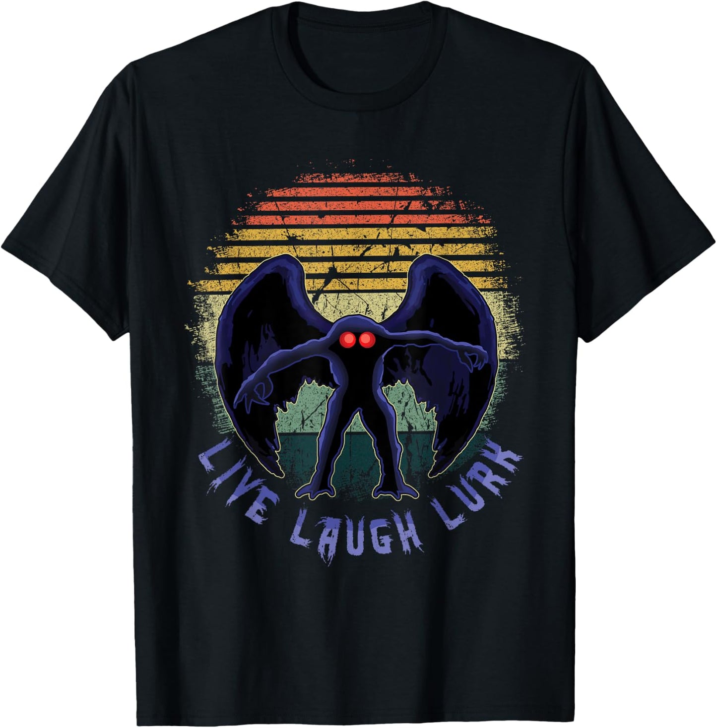 Monster Vintage Moth Man Laugh Live Lurk Halloween Cryptid T-Shirt - T-Shirt | Black