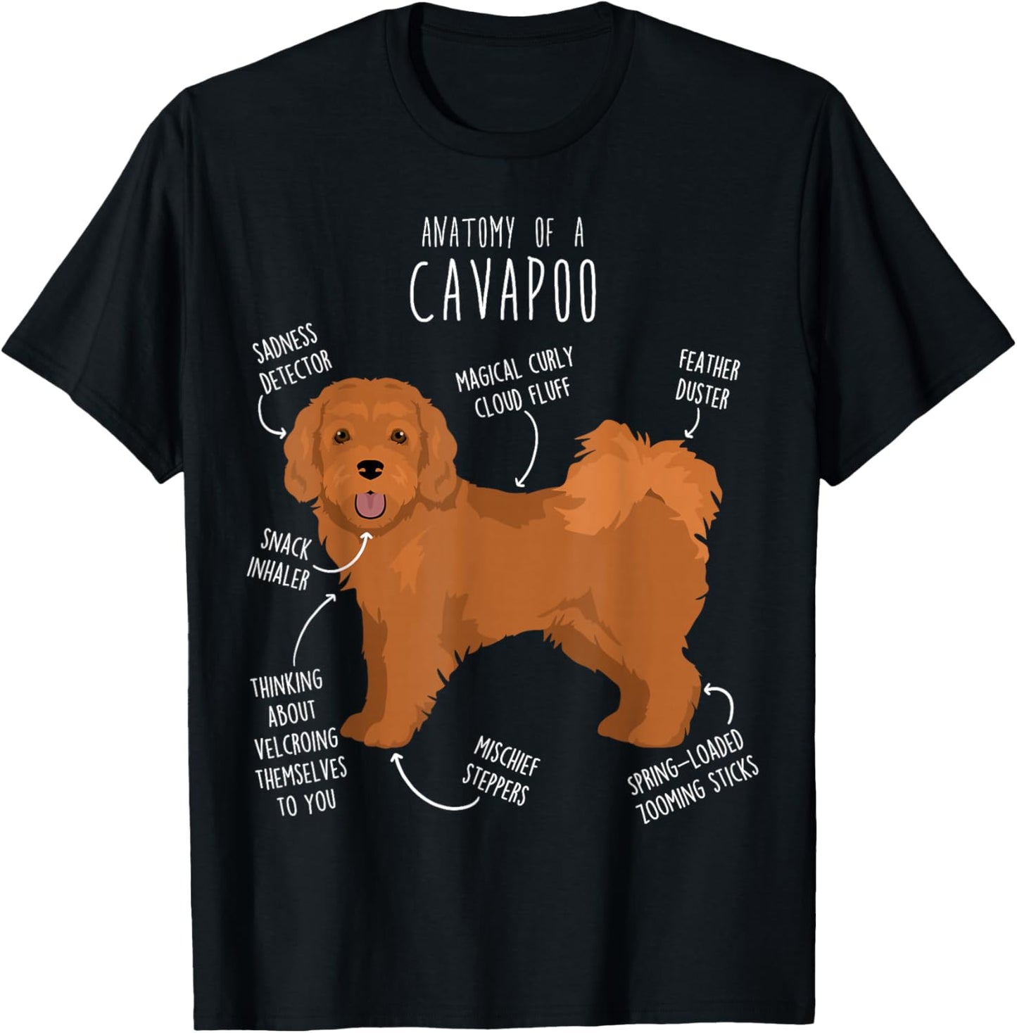 Cavapoo Dog Anatomy, Cute Funny Red Cavoodle Pet Mom Dog Dad T-Shirt - T-Shirt | Black