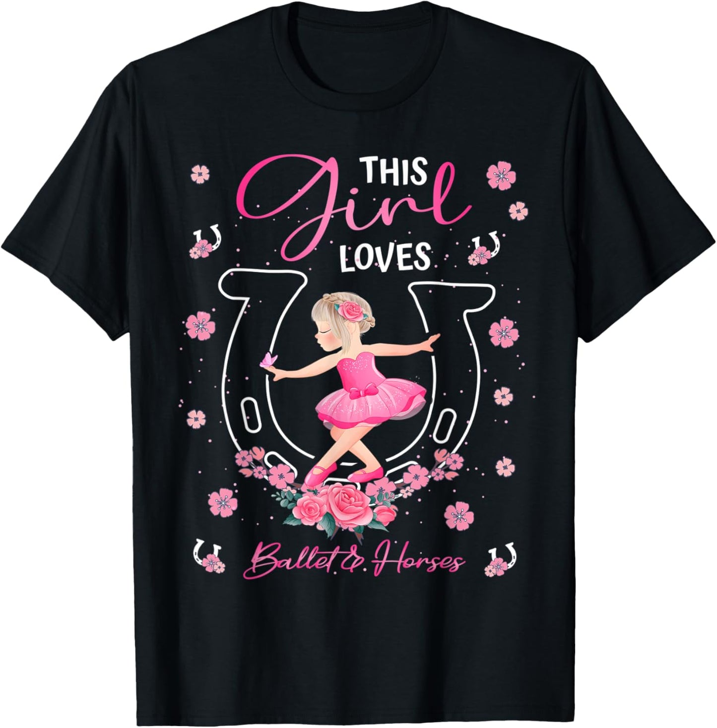 This Girl Loves Ballet And Horses Ballerina Horseshoe T-Shirt - T-Shirt | Black