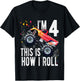 Kids 4 Year Old Shirt 4th Birthday Boy Monster Truck Car T-Shirt - T-Shirt | Black