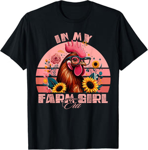 In My Farm Girl Era Cute Retro Chicken and Flowers Farm Life T-Shirt - T-Shirt | Black