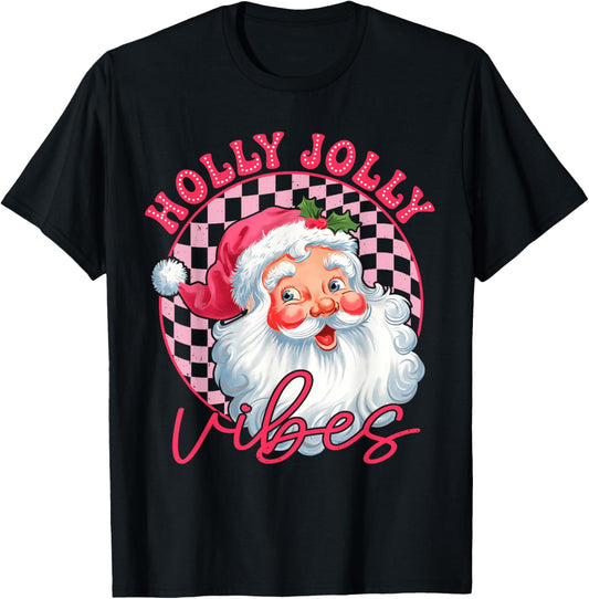 Groovy Cute Santa Claus Christmas Vibes Xmas Women Girl Kids T-Shirt - T-Shirt | Black