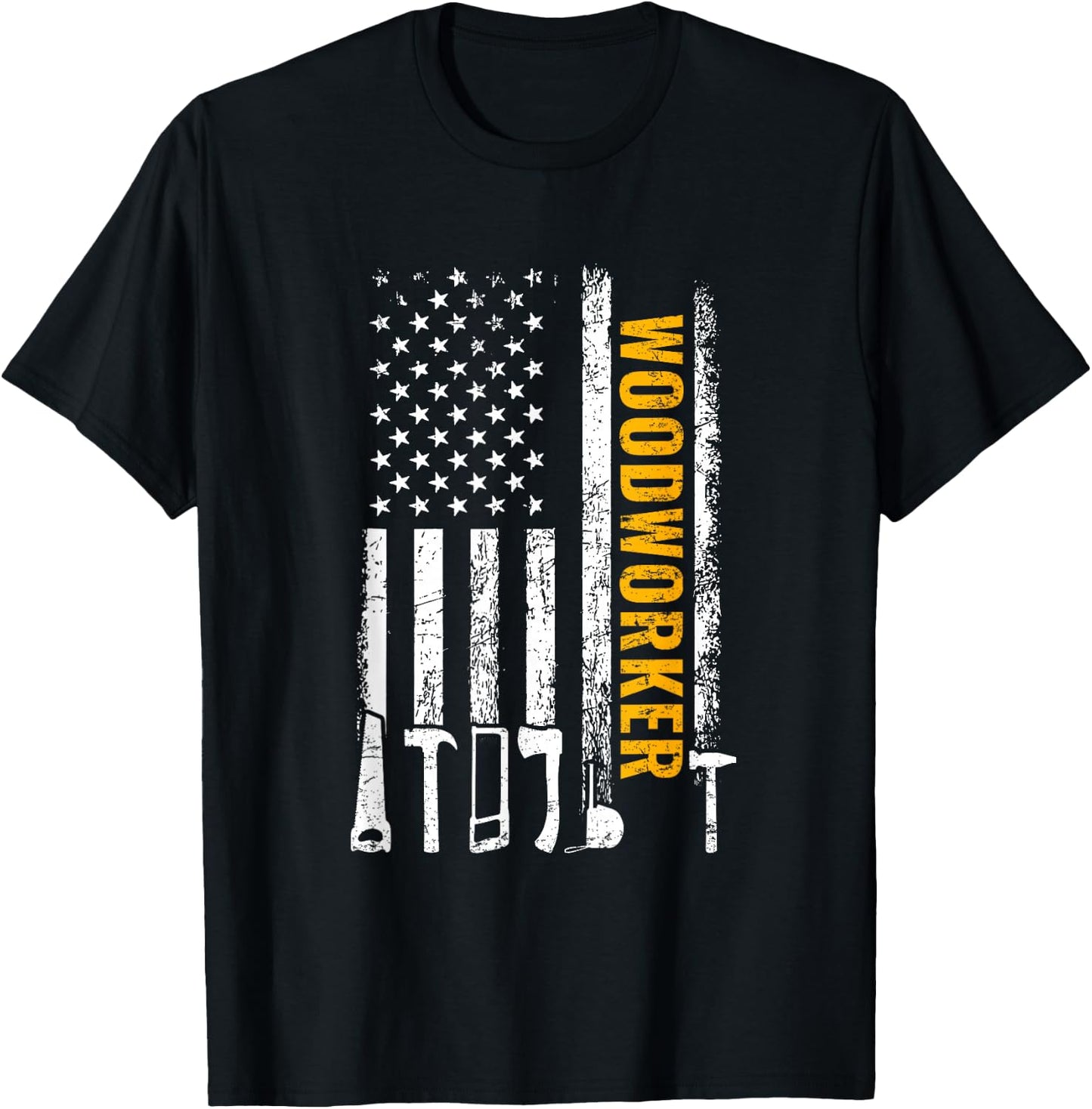 American Flag Woodworker Carpenter Funny Woodworking T-Shirt - T-Shirt | Black