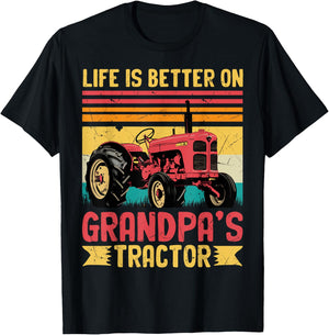 Farm Tractor Boy Life Is Better On Grandpas Tractor Kids T-Shirt - T-Shirt | Black