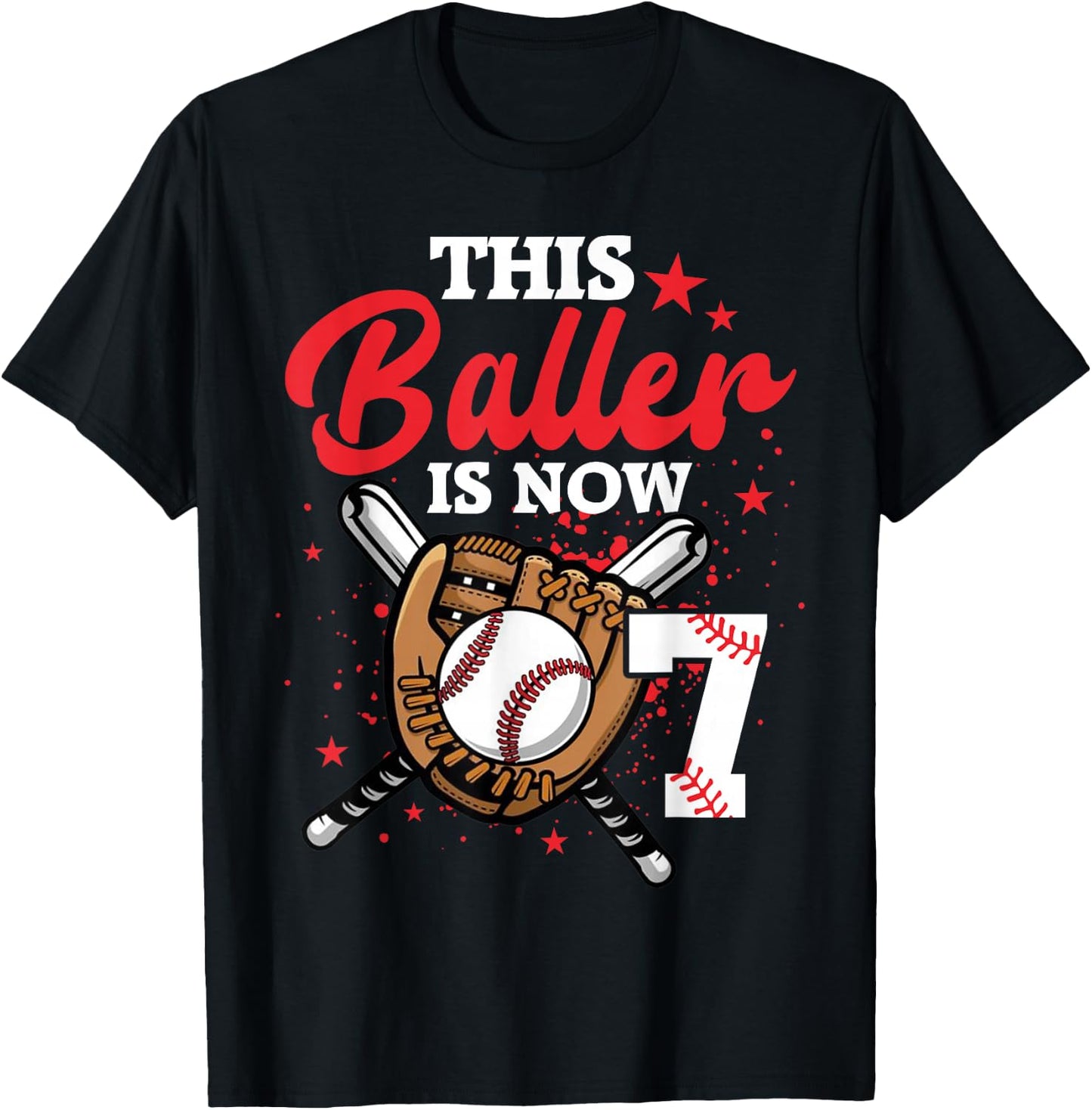 7th Birthday Baseball Boy 7 Year Old Baseball Player T-Shirt - T-Shirt | Black