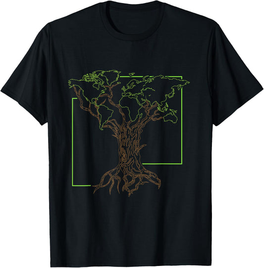 Arborist Gardener Tree World Map Nature Lover Gift T-Shirt - T-Shirt | Black
