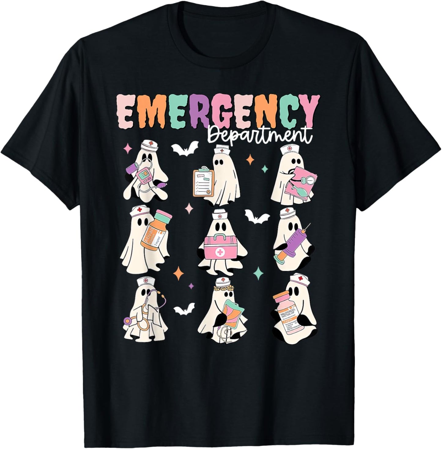 Emergency Department Ghost ER Nurse Halloween Spooky Season T-Shirt - T-Shirt | Black