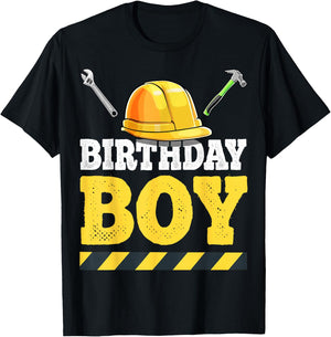 Birthday Boy Construction Birthday Party Hat Boys Gift T-Shirt - T-Shirt | Black