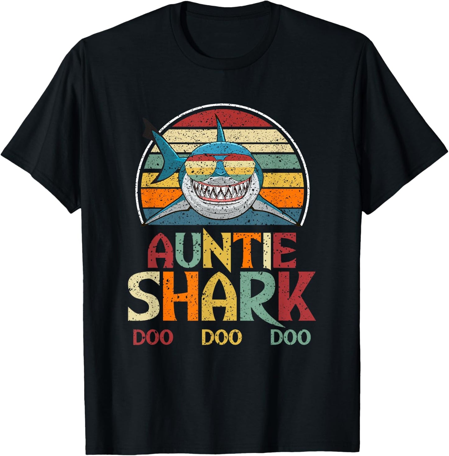 Retro Vintage Auntie Shark Aunt Gift T-Shirt - T-Shirt | Black