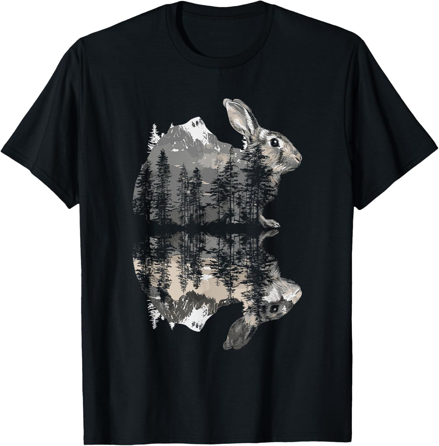 Rabbit Reflection Cute Bunny Nature Wildlife T-Shirt - T-Shirt | Black