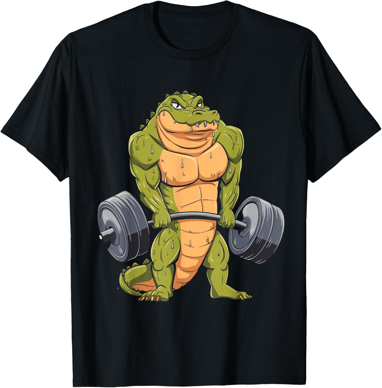 Funny Alligator Weightlifting Deadlift Fitness Gym Barbell T-Shirt - T-Shirt | Black