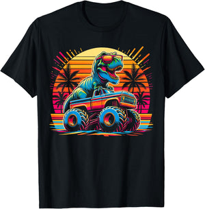 Monster Truck Summer Dinosaur Monster Truck T-Shirt - T-Shirt | Black