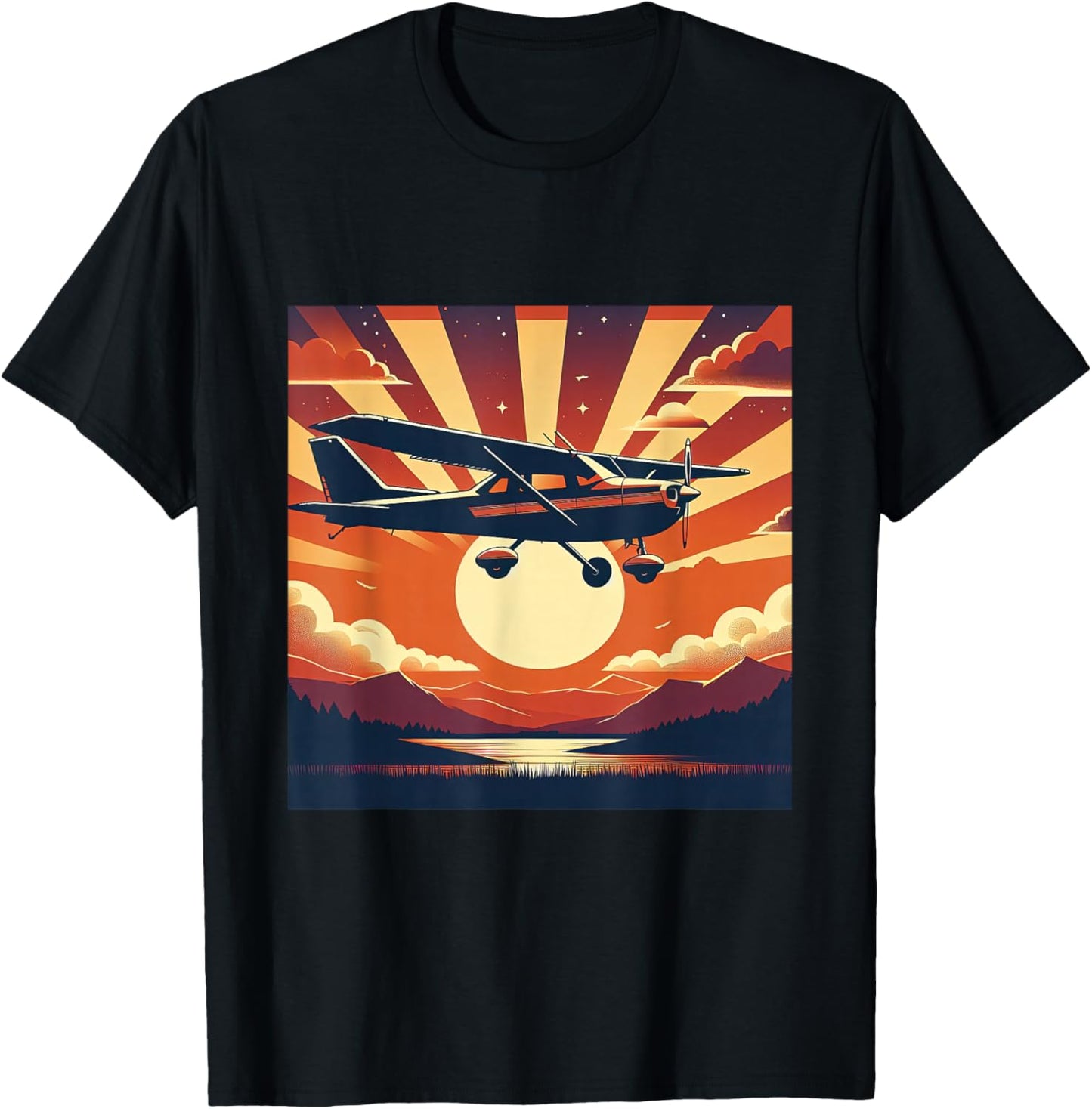 C-172 Skyhawk Vintage C172 Airplane Retro Sunset Pilot T-Shirt - T-Shirt | Black