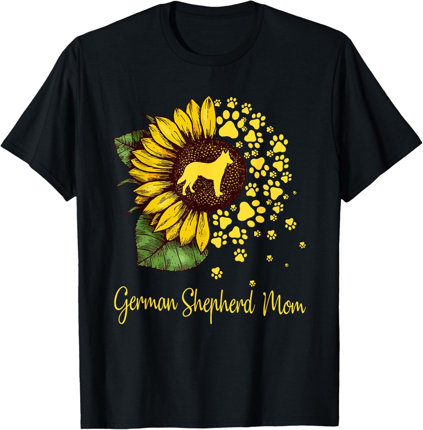 Sunflower German Shepherd Mom Dog Lover Mother’s Day T-Shirt - T-Shirt | Black