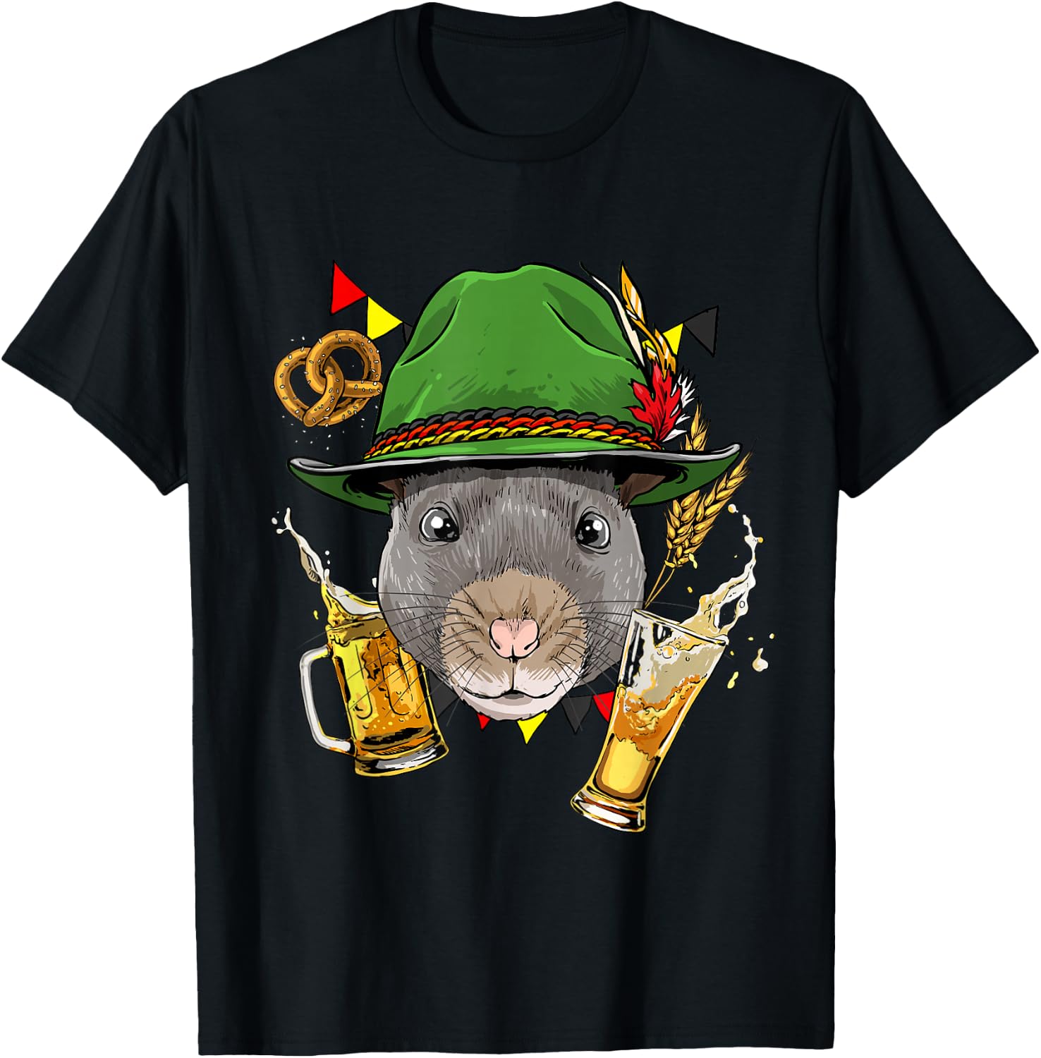 Rat Oktoberfest Lederhosen Costume Gift German Beer Fest T-Shirt - T-Shirt | Black