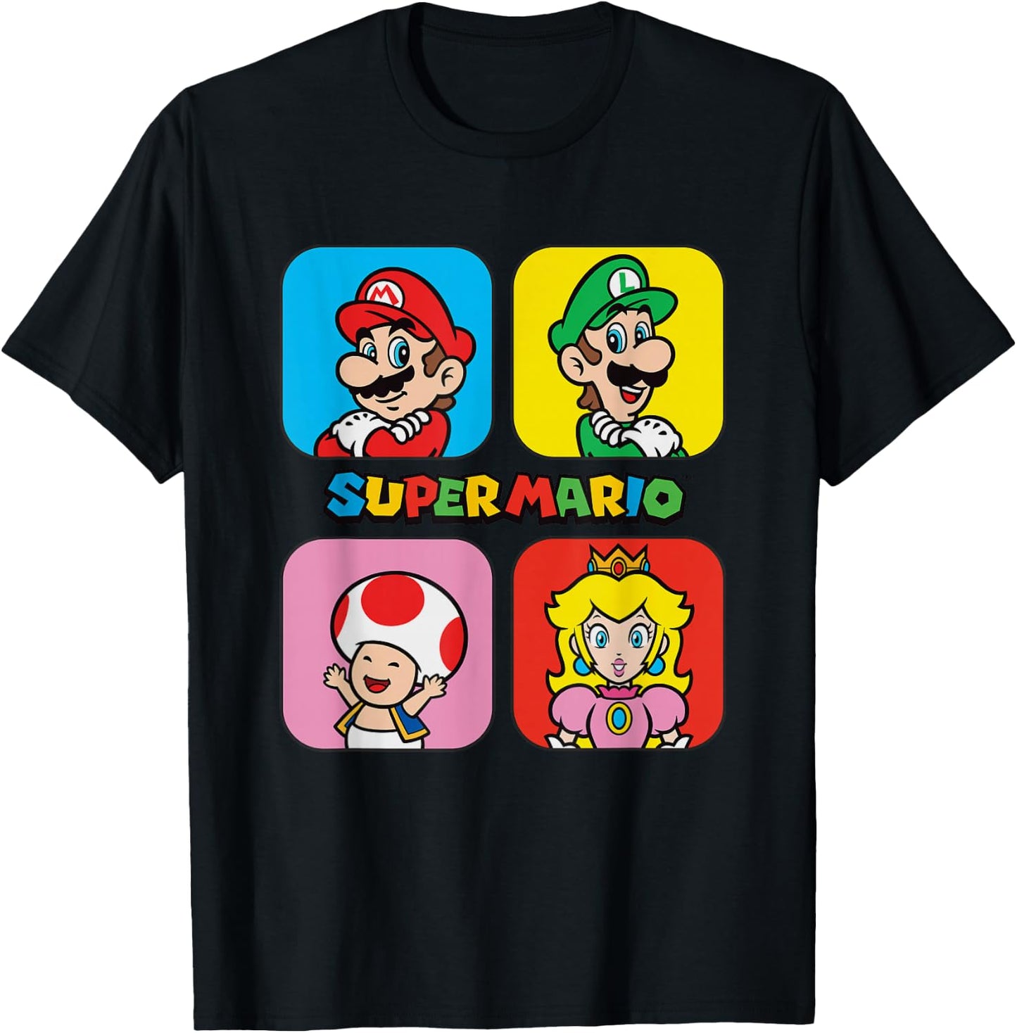 Super Mario Bros Toad & Peach Power Up Squares T-Shirt - T-Shirt | Black