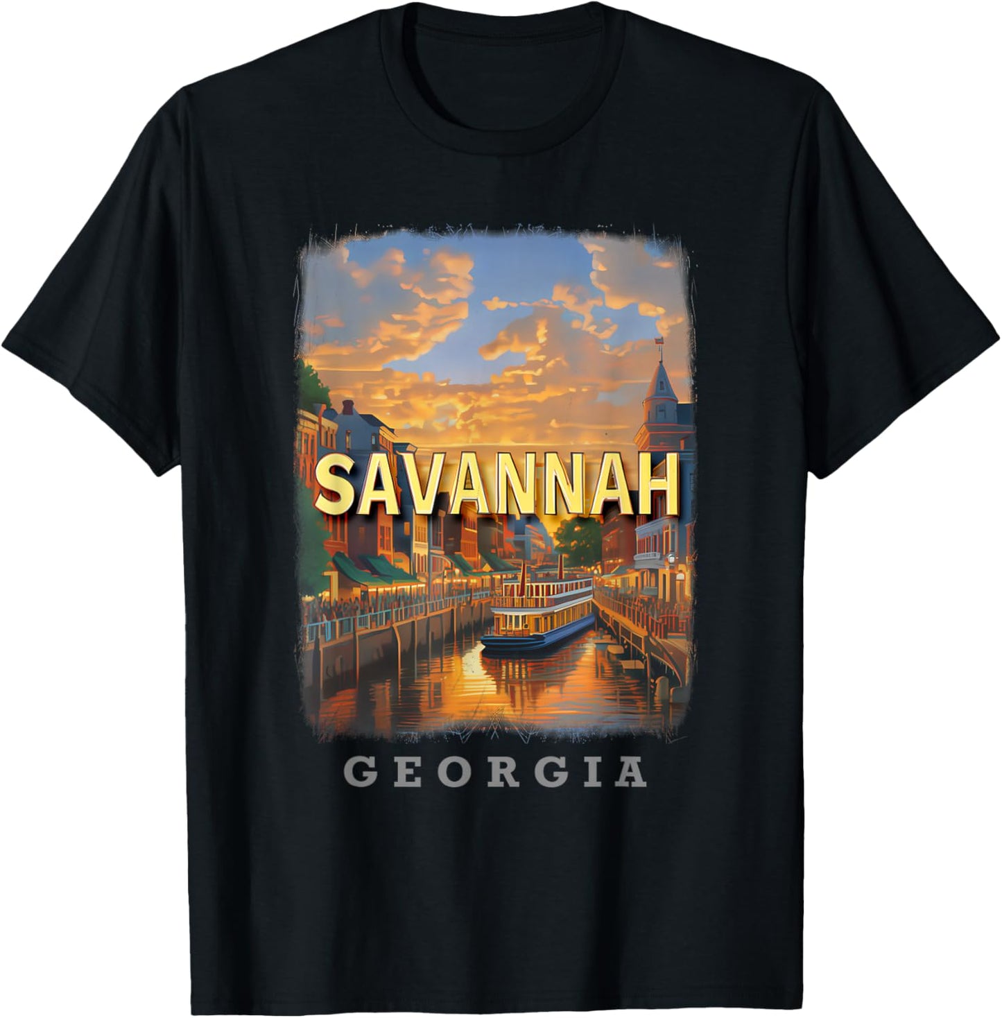 Savannah Georgia GA Riverfront Charm SD334 T-Shirt - T-Shirt | Black