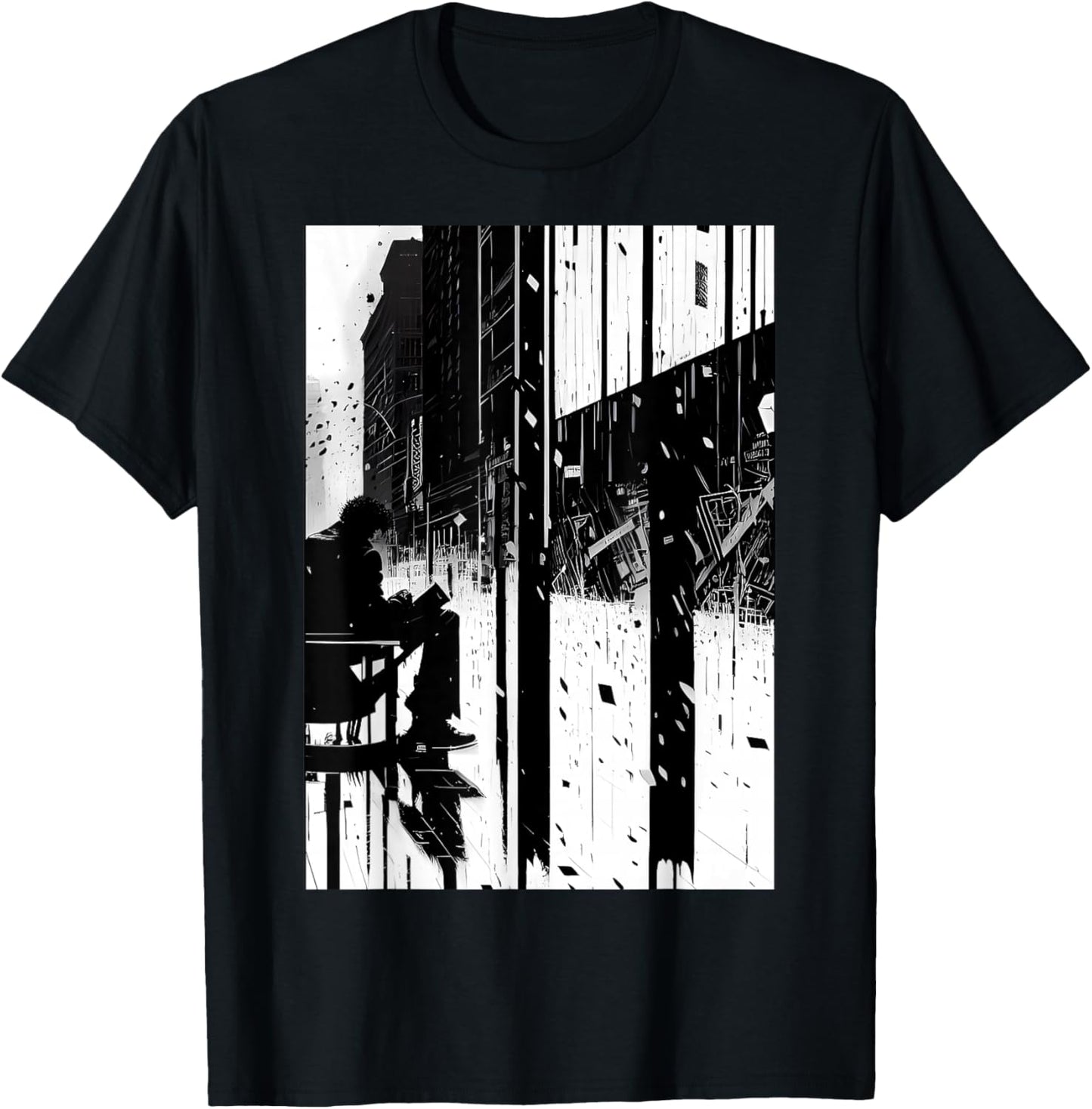 Black and White Abstract Art of Man on a bench in the City. T-Shirt - T-Shirt | Black