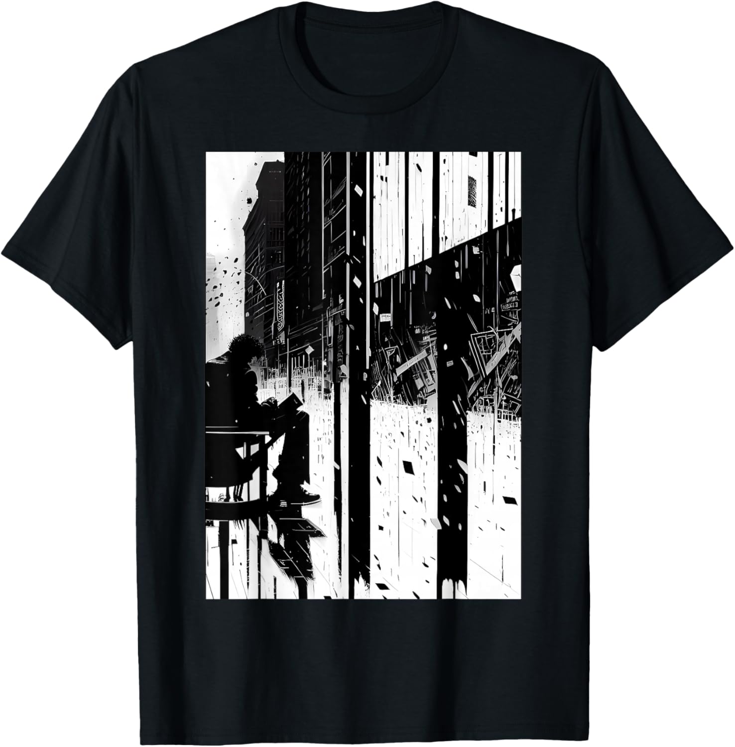 Black and White Abstract Art of Man on a bench in the City. T-Shirt - T-Shirt | Black