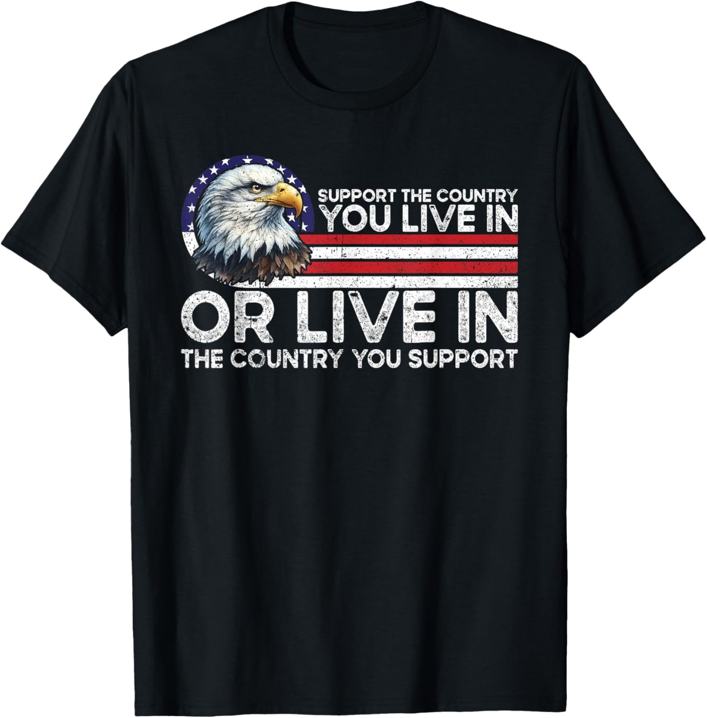 Support The Country You Live American USA Flag Vintage T-Shirt - T-Shirt | Black