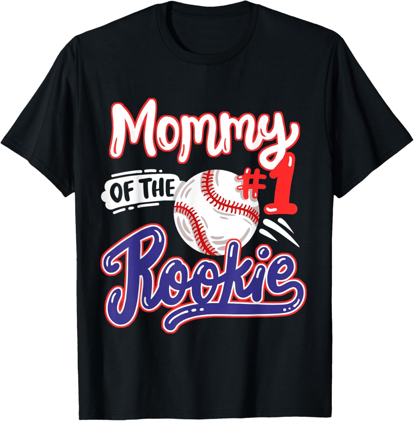Mommy of Rookie 1st Baseball Birthday Party Theme Matching T-Shirt - T-Shirt | Black