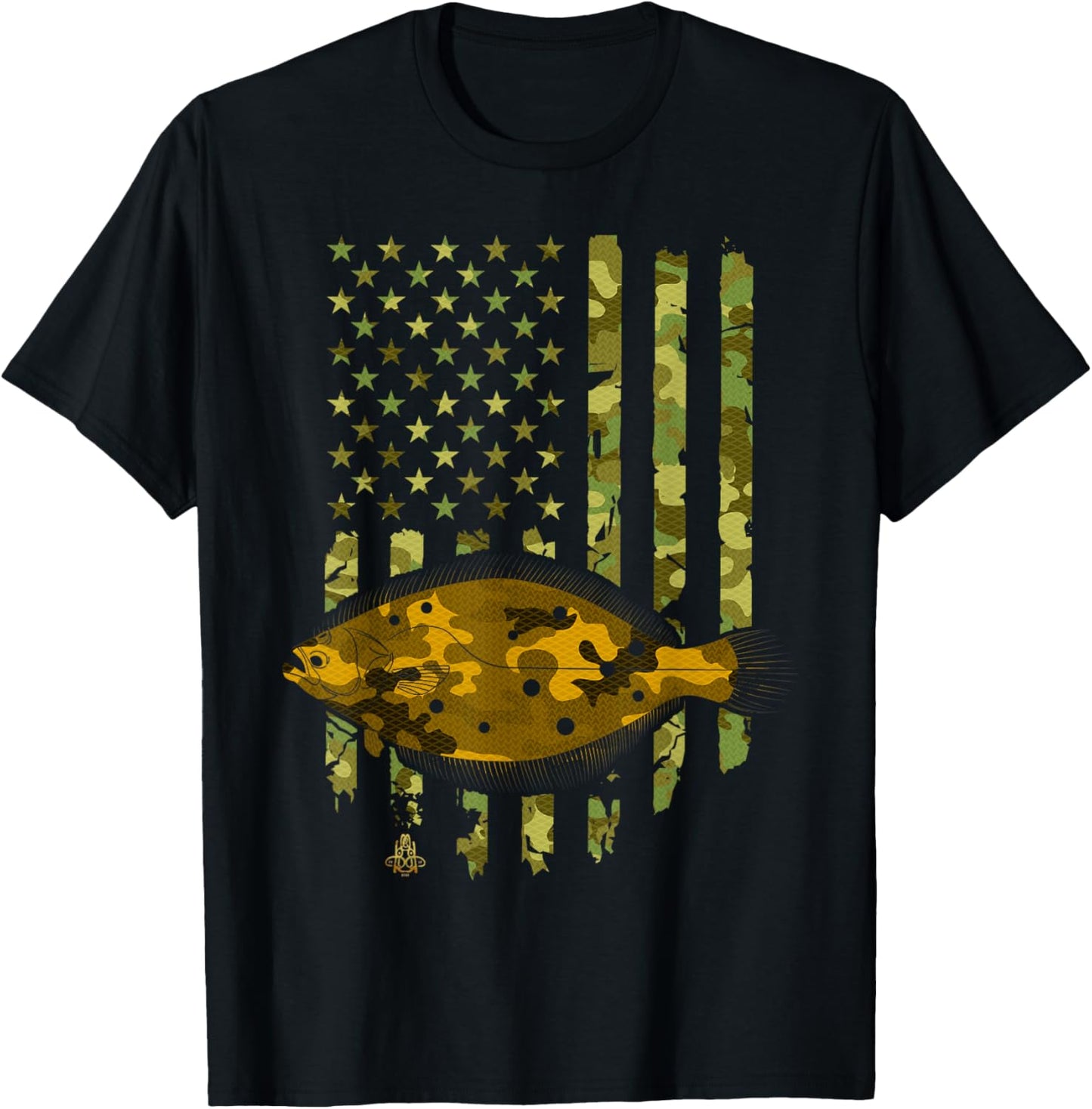 Flatfish Fishing Plaice Halibut American Flag Camouflage T-Shirt - T-Shirt | Black