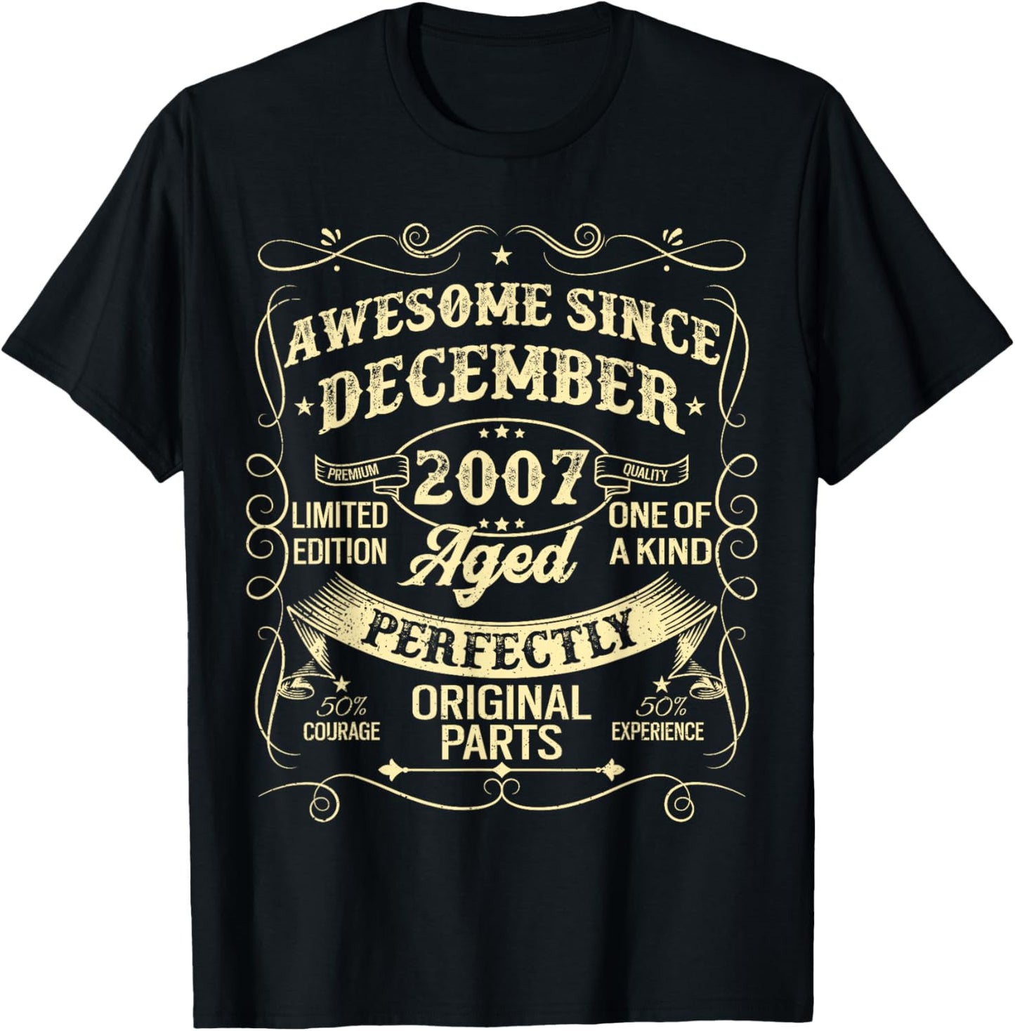 Awesome Since December 2007 Year Of Birth Birthday Vintage T-Shirt - T-Shirt | Black