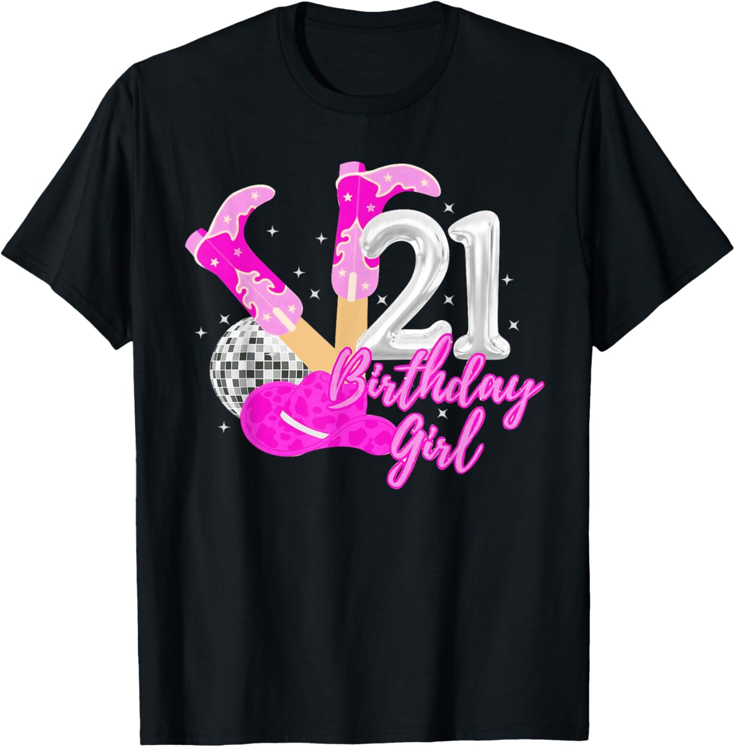 21st Birthday Girl Rodeo Western Cowgirl 21 Years Old Bday T-Shirt - T-Shirt | Black