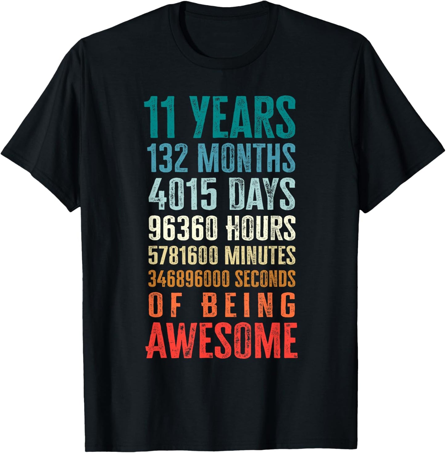 11 Years 132 Months of Being Awesome 11th Birthday Gifts T-Shirt - T-Shirt | Black