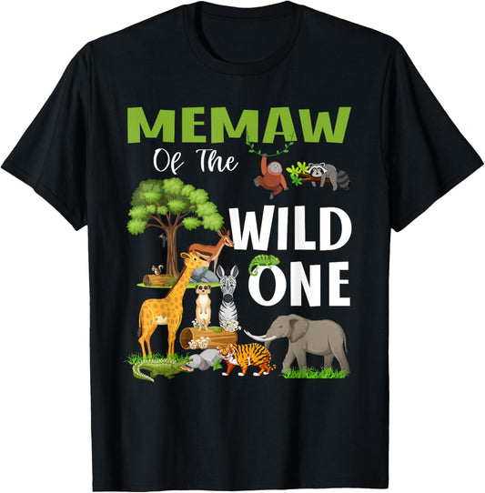 Memaw Of the Wild One Zoo Birthday 1st Safari Jungle T-Shirt - T-Shirt | Black