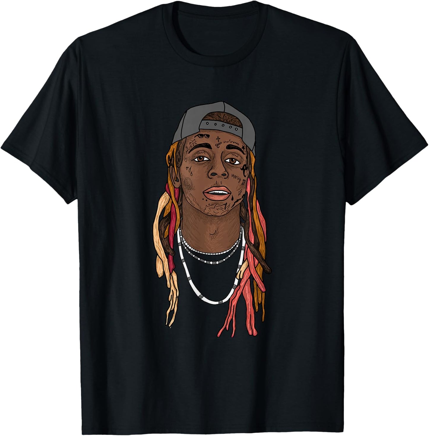 Lil Wayne Illustrated Face T-Shirt - T-Shirt | Black