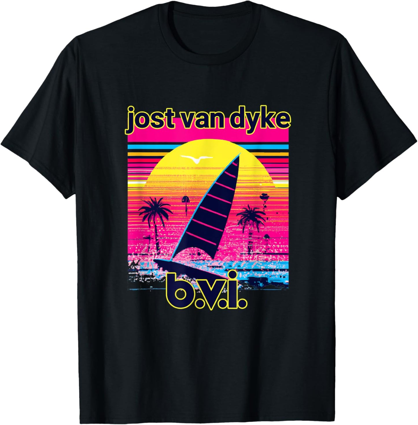 Jost Van Dyke Retro 80s Style Souvenir Beach T-Shirt - T-Shirt | Black