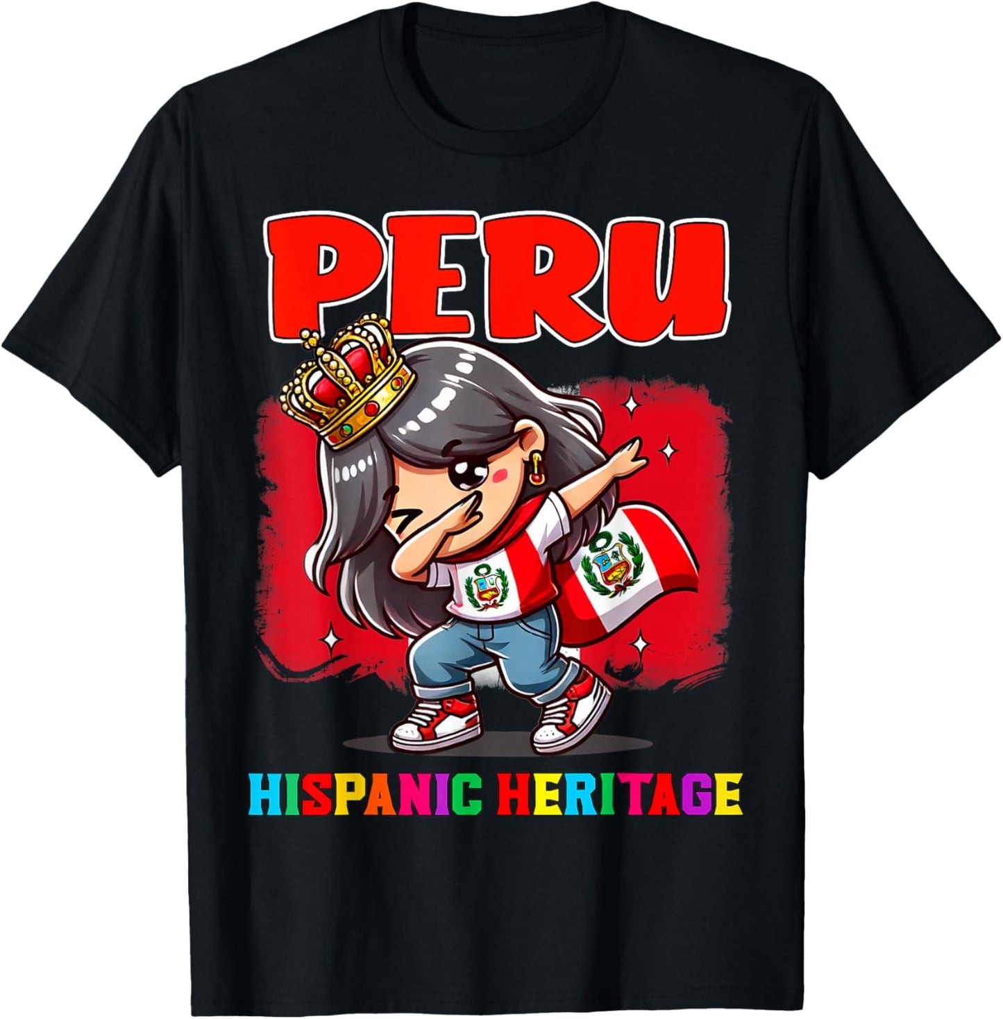 Peru Dabbing Girl Hispanic Heritage Celebration for Kids T-Shirt - T-Shirt | Black