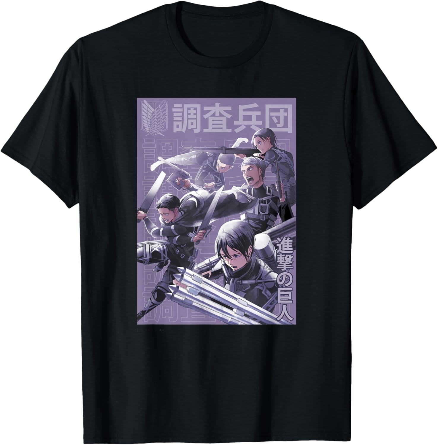 Attack on Titan Group Shot Scout Regiment Anime Epic Poster T-Shirt - T-Shirt | Black
