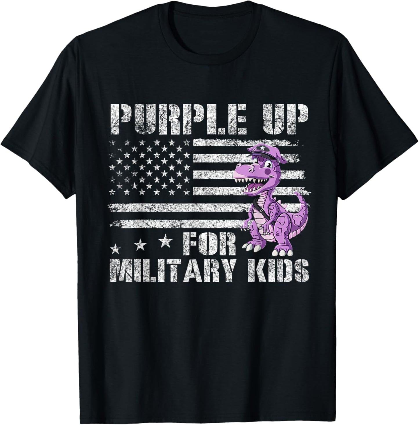 Purple Up For Military Dinosaur Kids Military Month Shirt T-Shirt - T-Shirt | Black